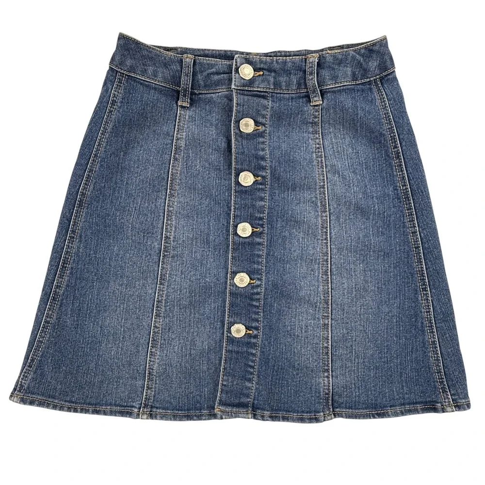 Denim Button Front Midi Skirt Mossimo Supply Co Medium Wash Y2K Casual Size 00